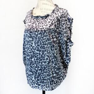 Joie boxy oversized animal leopard print 100% silk women's baloon blouse top XS